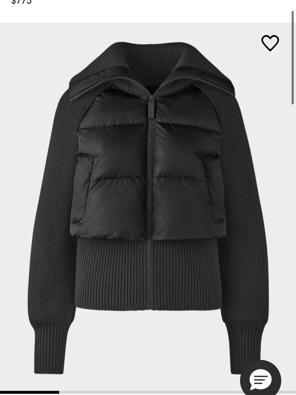 Canada Goose Black Quilted Puffer Front Knit Jacket - Women BRAND NEW WITH TAGS